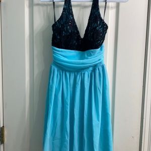 Halter top formal dress - blue and black